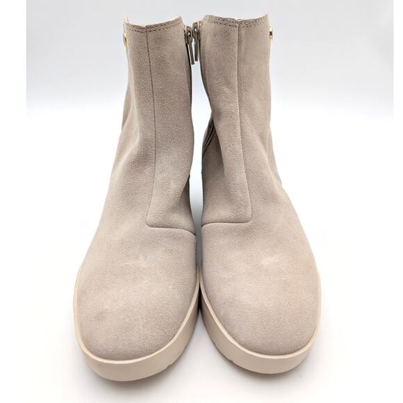 Vionic Skylar Ankle Wedge Boots Side Zip Women's Oatmeal Suede Size US5 EU35 - Picture 2 of 10